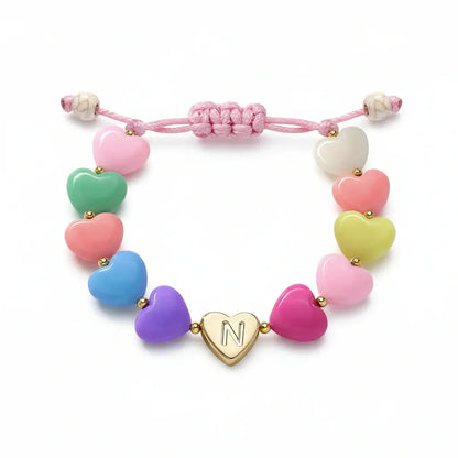 Personalized Adjustable Beaded Heart Initial Bracelet for Mother's Day Gift