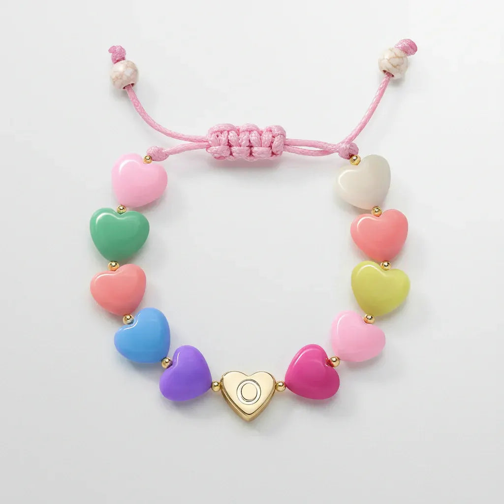 Personalized Adjustable Beaded Heart Initial Bracelet for Mother's Day Gift