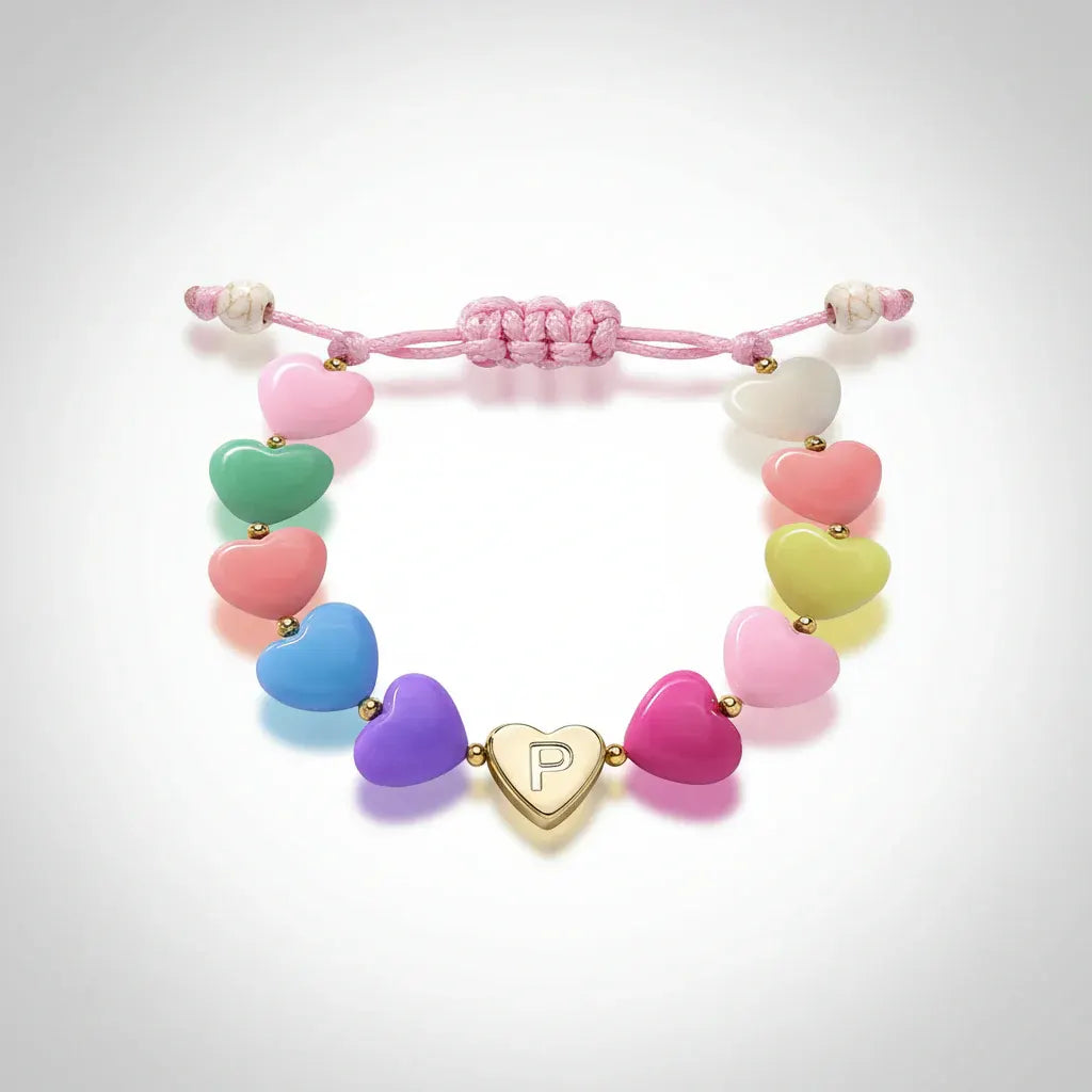 Personalized Adjustable Beaded Heart Initial Bracelet for Mother's Day Gift