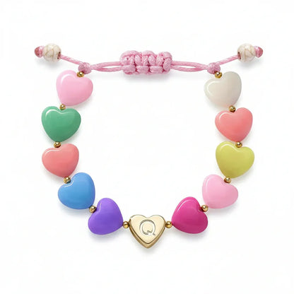 Personalized Adjustable Beaded Heart Initial Bracelet for Mother's Day Gift