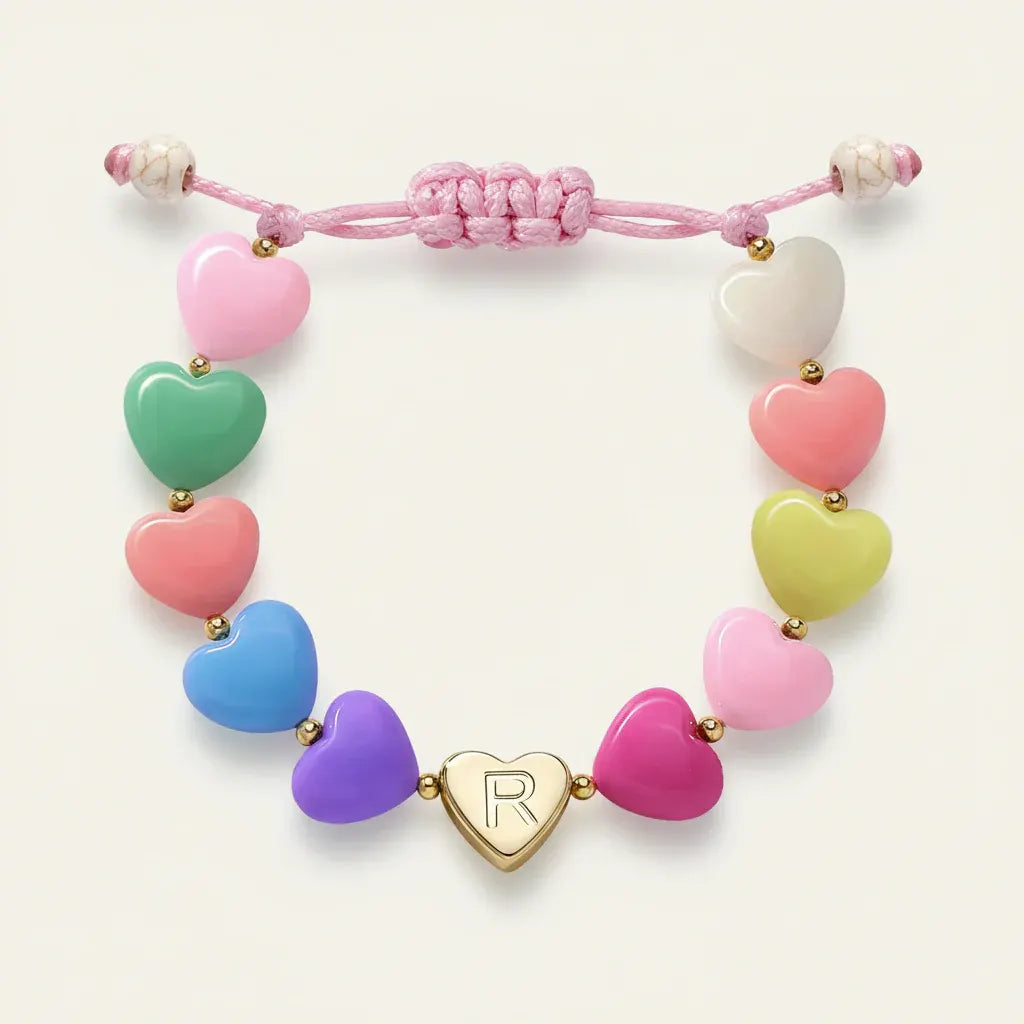 Personalized Adjustable Beaded Heart Initial Bracelet for Mother's Day Gift