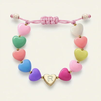 Personalized Adjustable Beaded Heart Initial Bracelet for Mother's Day Gift