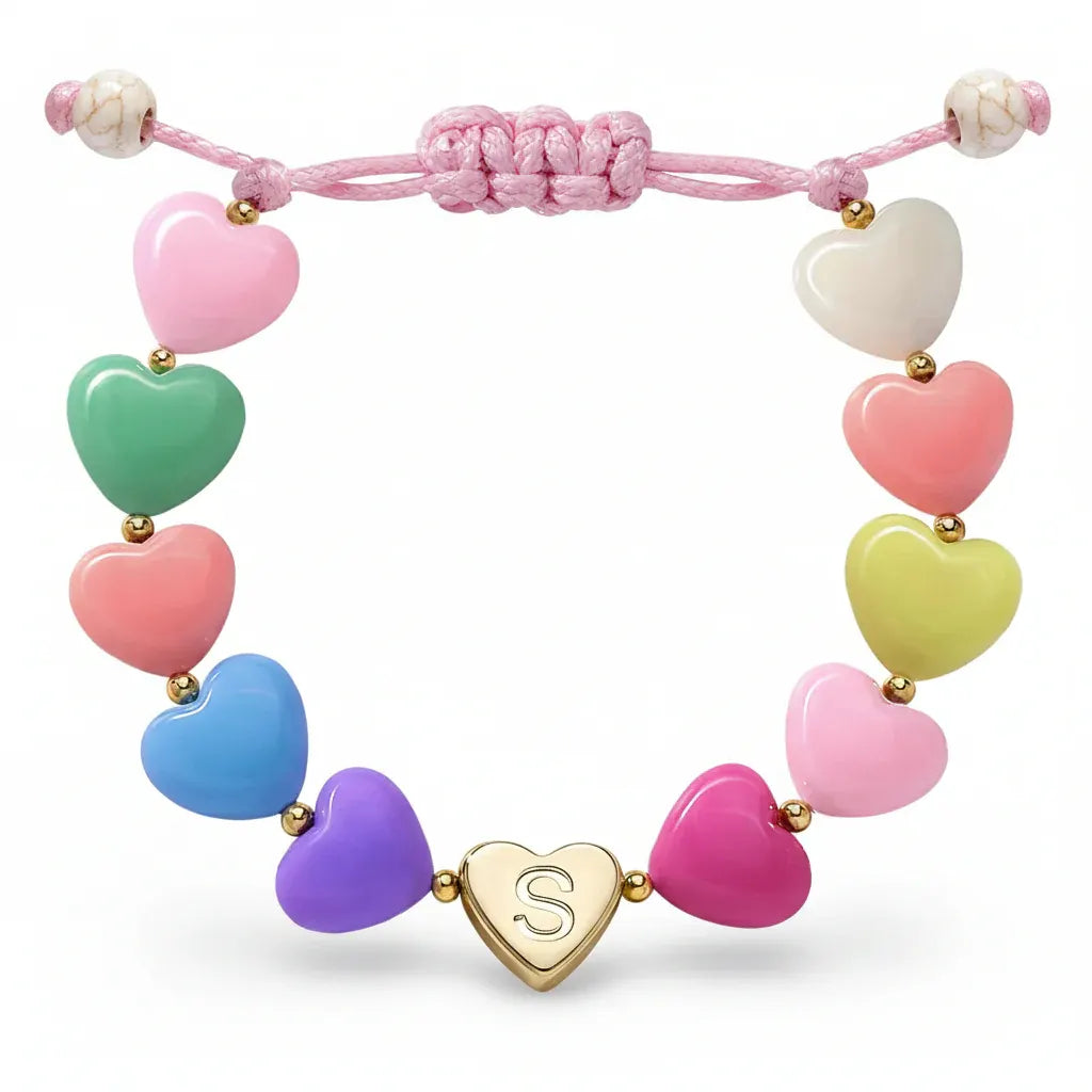 Personalized Adjustable Beaded Heart Initial Bracelet for Mother's Day Gift
