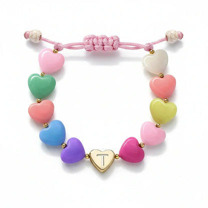 Personalized Adjustable Beaded Heart Initial Bracelet for Mother's Day Gift