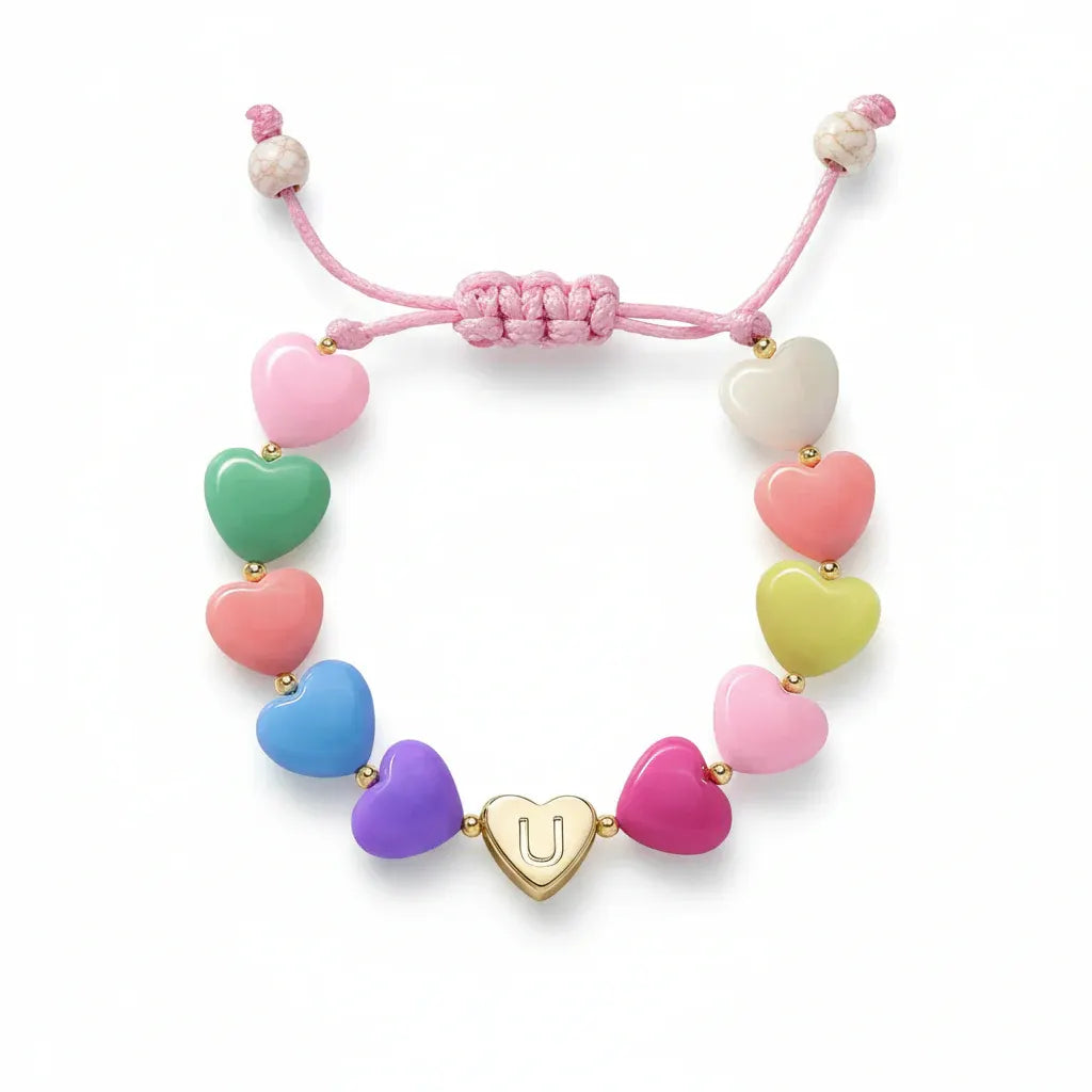 Personalized Adjustable Beaded Heart Initial Bracelet for Mother's Day Gift