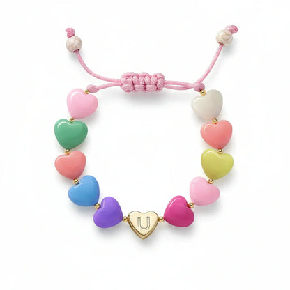 Personalized Adjustable Beaded Heart Initial Bracelet for Mother's Day Gift