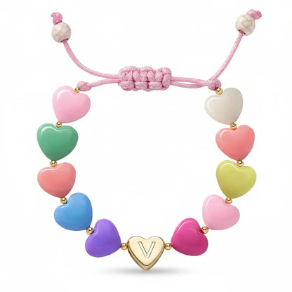 Personalized Adjustable Beaded Heart Initial Bracelet for Mother's Day Gift