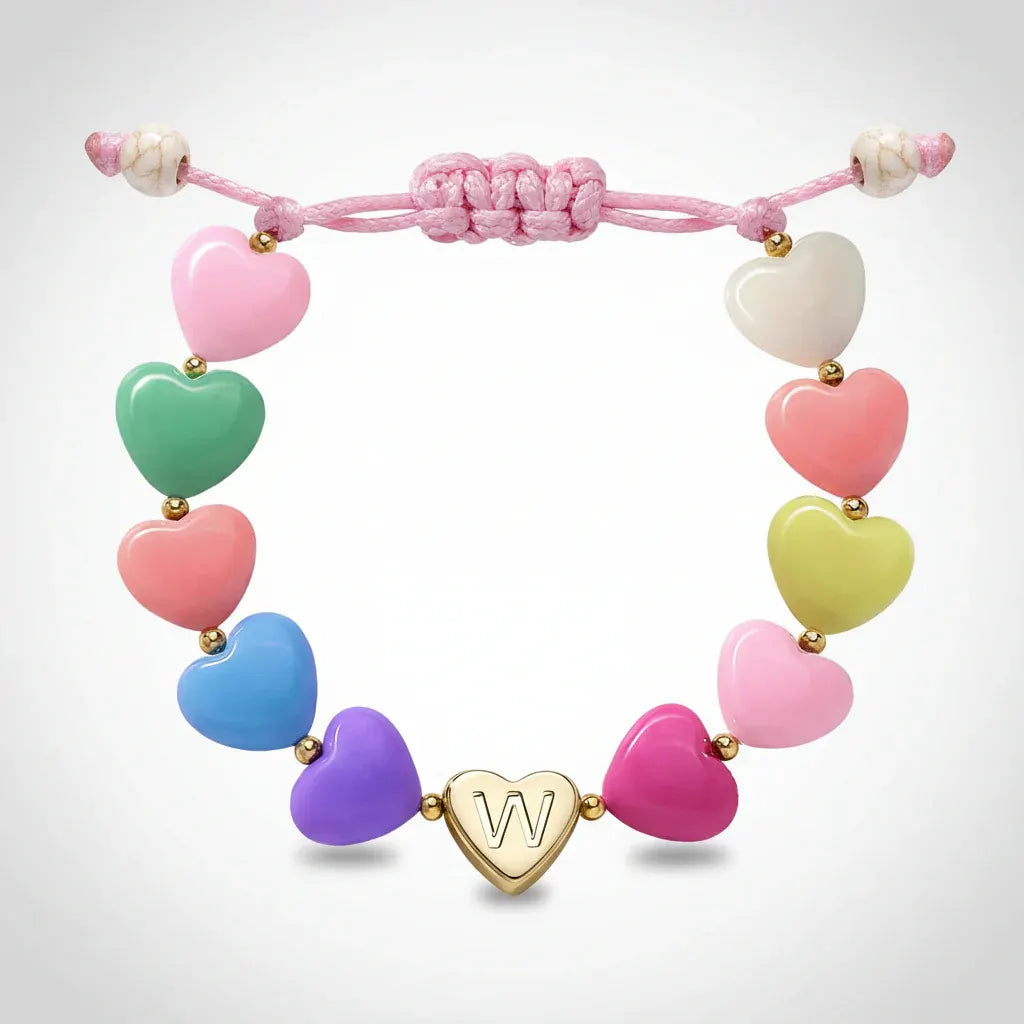Personalized Adjustable Beaded Heart Initial Bracelet for Mother's Day Gift