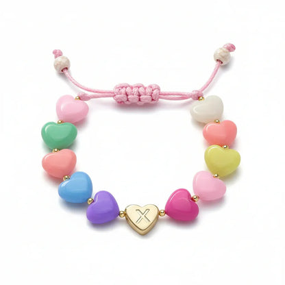 Personalized Adjustable Beaded Heart Initial Bracelet for Mother's Day Gift