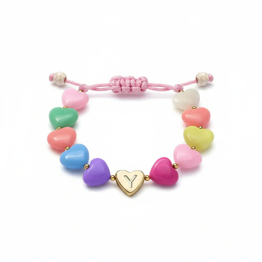 Personalized Adjustable Beaded Heart Initial Bracelet for Mother's Day Gift
