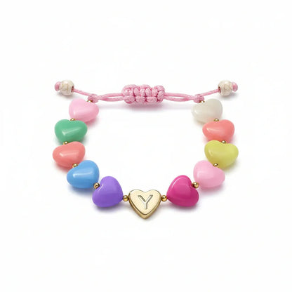 Personalized Adjustable Beaded Heart Initial Bracelet for Mother's Day Gift