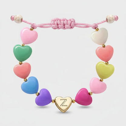 Personalized Adjustable Beaded Heart Initial Bracelet for Mother's Day Gift