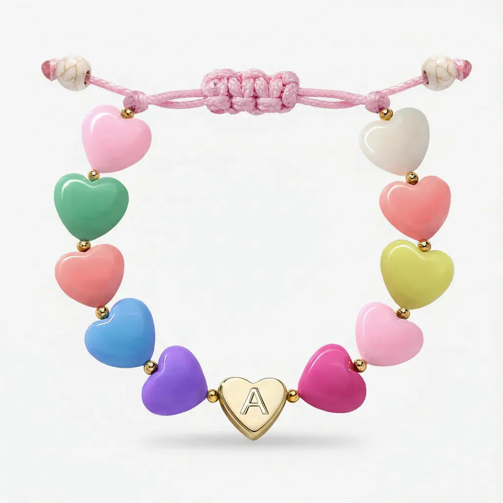 Personalized Adjustable Beaded Heart Initial Bracelet for Mother's Day Gift