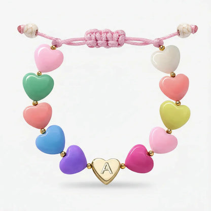 Personalized Adjustable Beaded Heart Initial Bracelet for Mother's Day Gift