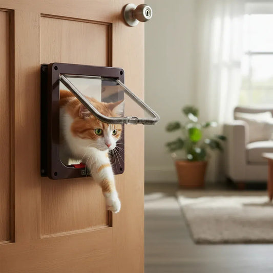 Pet Door with Four-Way Locking System for Dogs and Cats