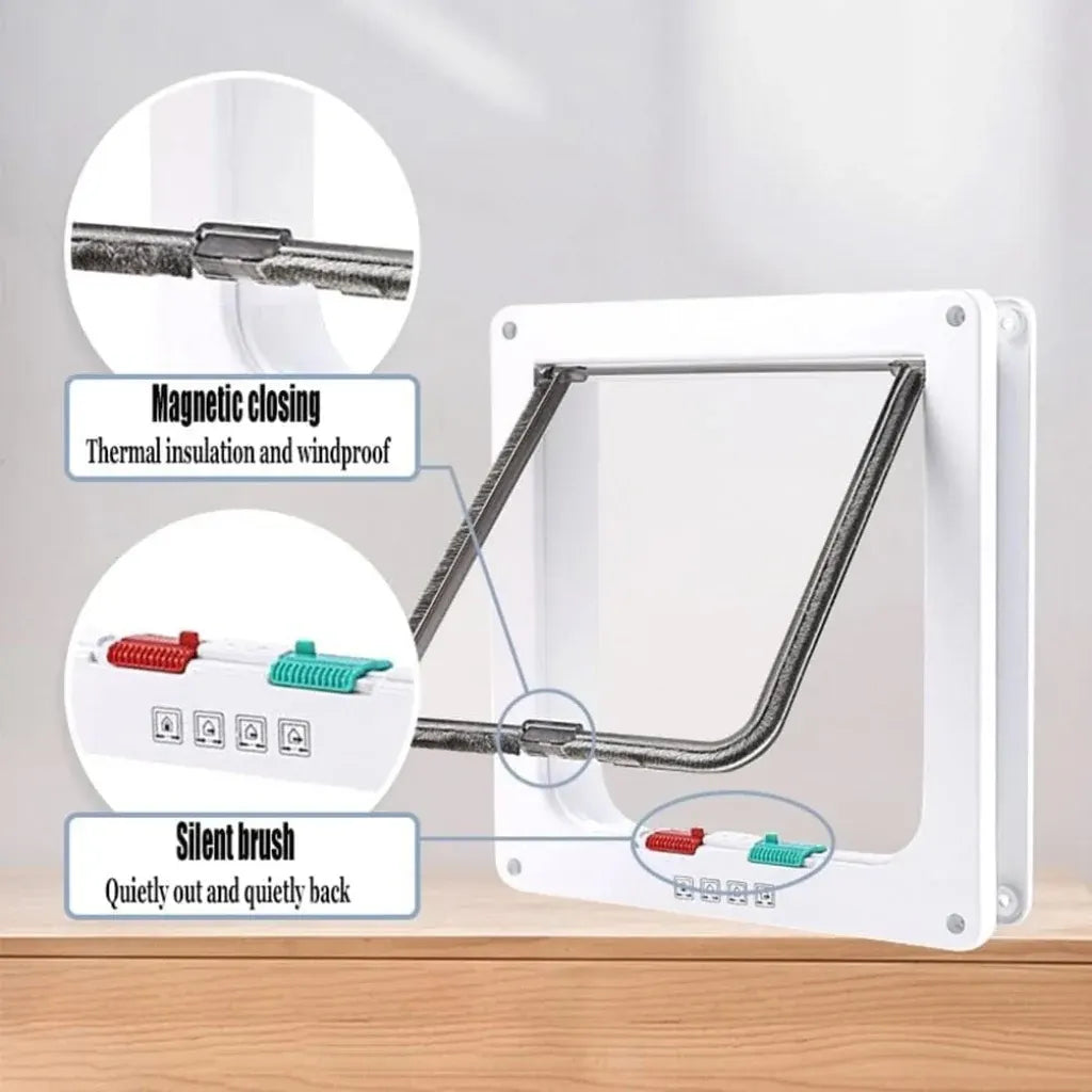 Pet Door with Four-Way Locking System for Dogs and Cats