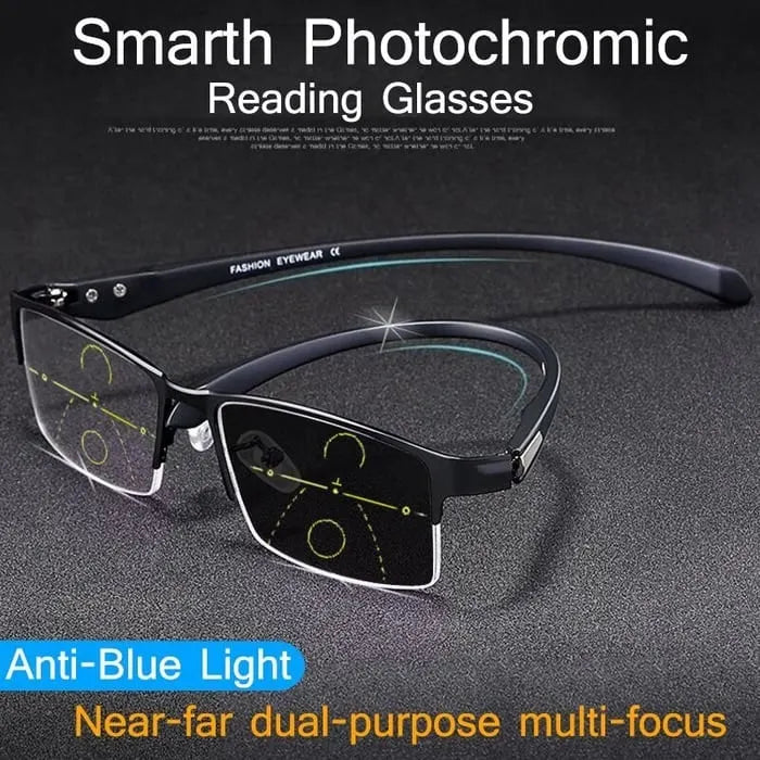 Photochromic Progressive Reading Glasses with Blue Light Blocking Lenses