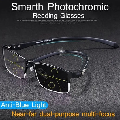 Photochromic Progressive Reading Glasses with Blue Light Blocking Lenses