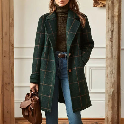 Plaid Long Winter Coat for Women – Warm Outerwear