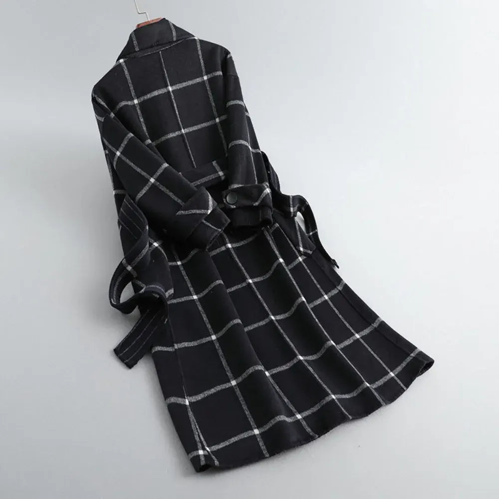 Plaid Long Winter Coat for Women – Warm Outerwear