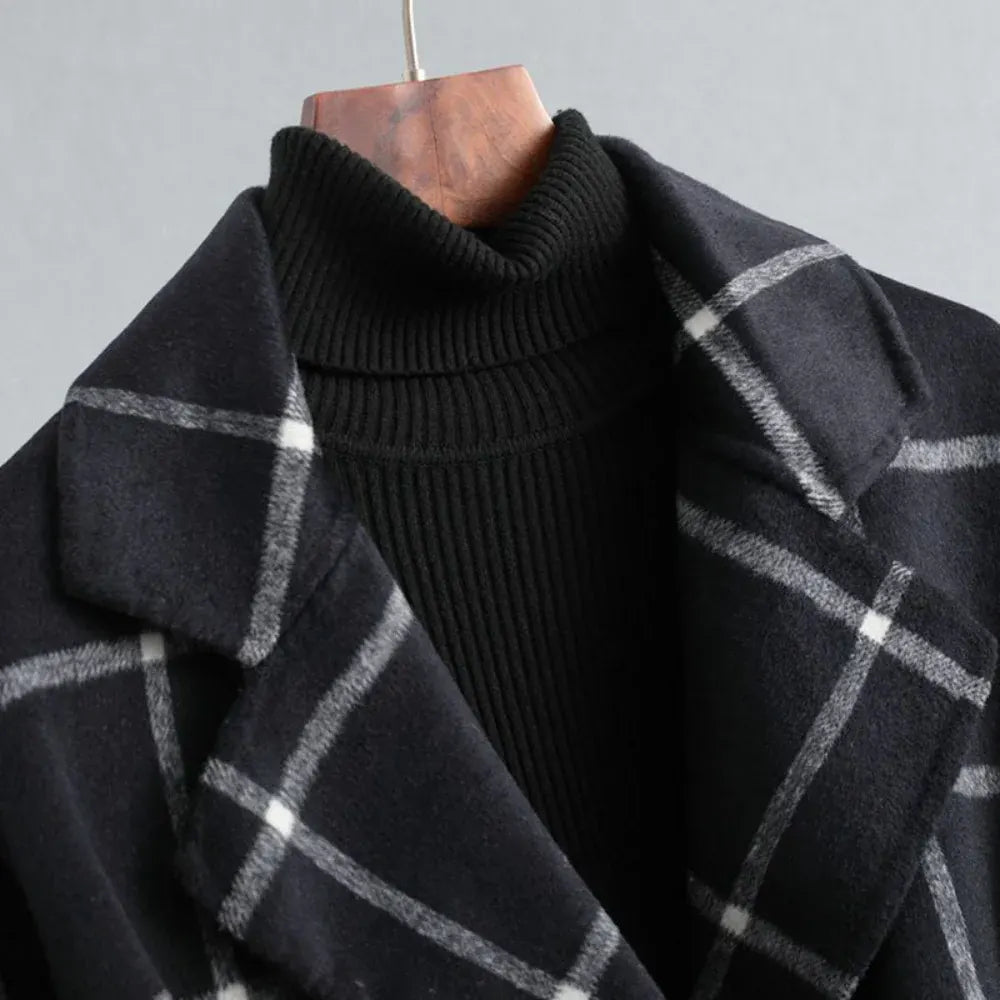 Plaid Long Winter Coat for Women – Warm Outerwear