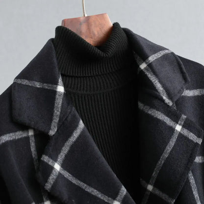 Plaid Long Winter Coat for Women – Warm Outerwear