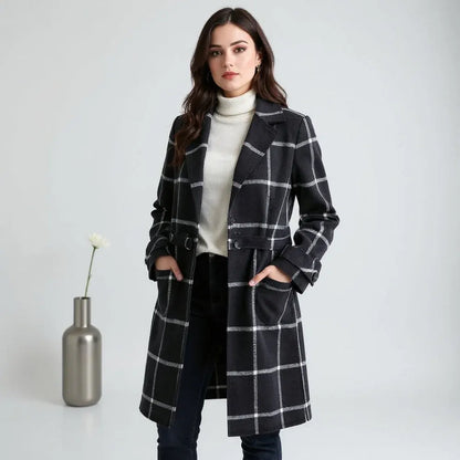 Plaid Long Winter Coat for Women – Warm Outerwear