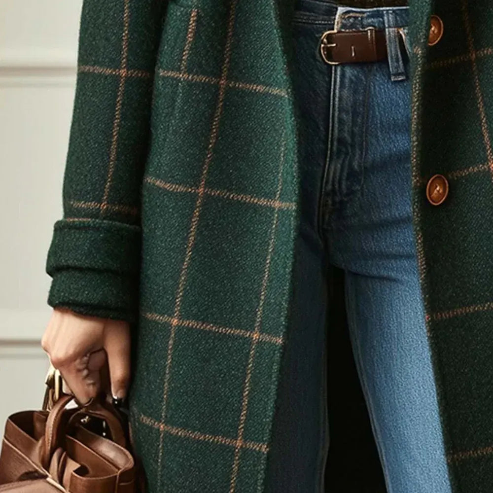 Plaid Long Winter Coat for Women – Warm Outerwear