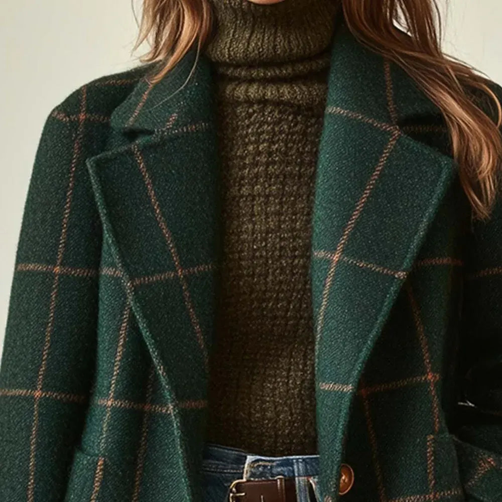 Plaid Long Winter Coat for Women – Warm Outerwear