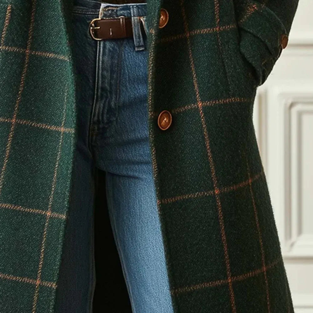 Plaid Long Winter Coat for Women – Warm Outerwear