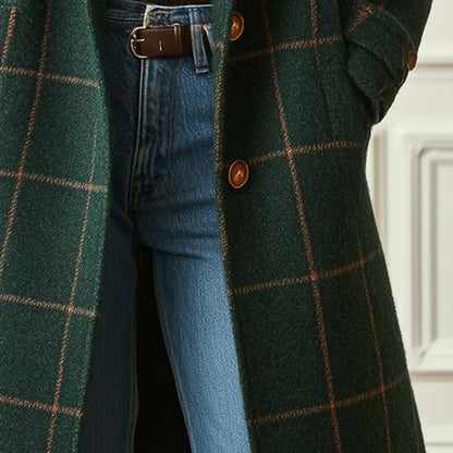 Plaid Long Winter Coat for Women – Warm Outerwear