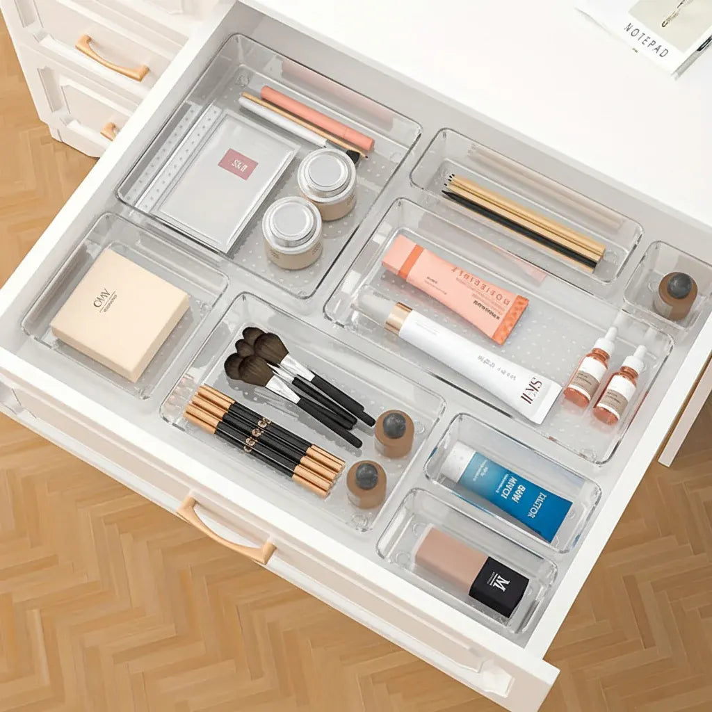 Plastic Drawer Storage Tray Set for Kitchen, Office & Bathroom Organization