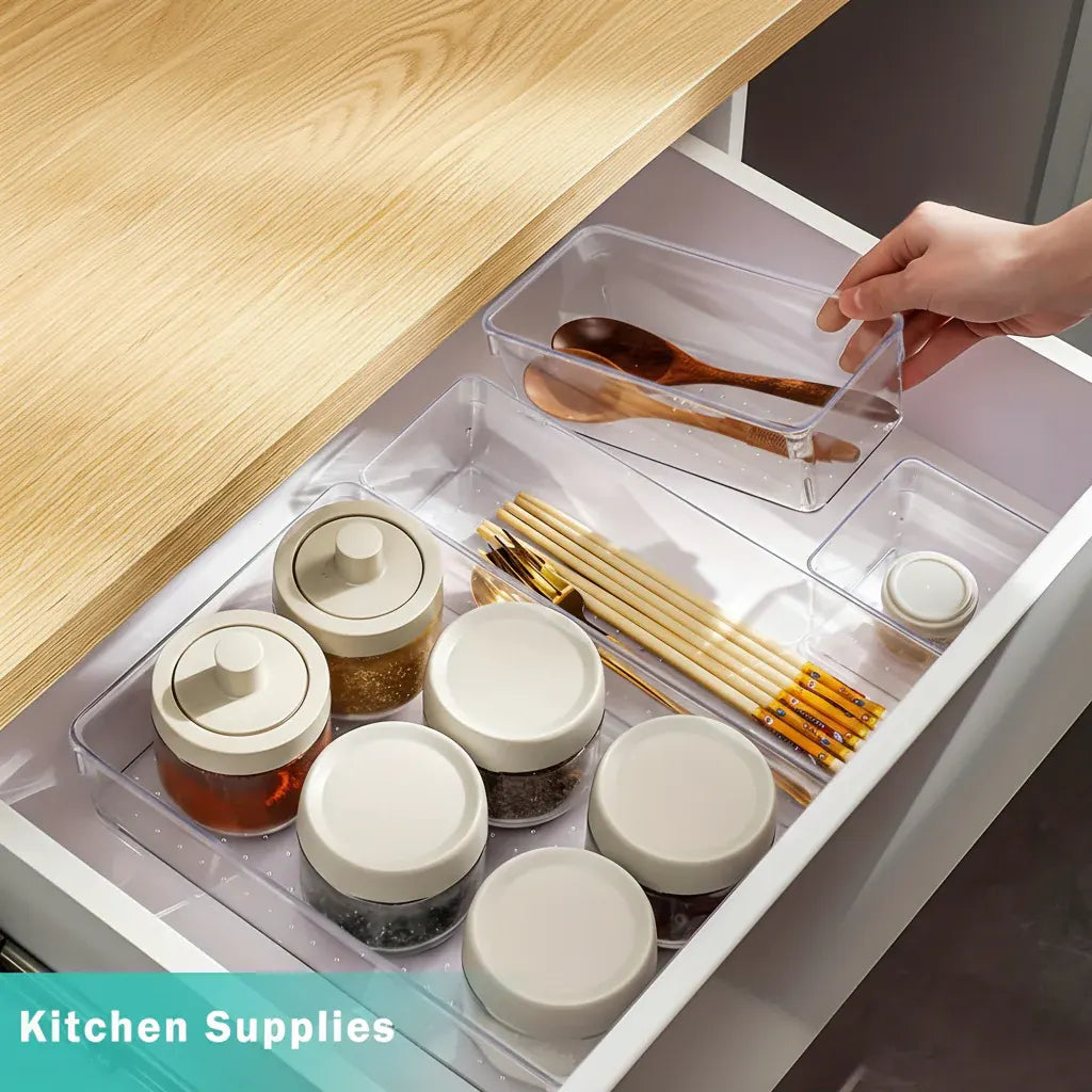 Plastic Drawer Storage Tray Set for Kitchen, Office & Bathroom Organization
