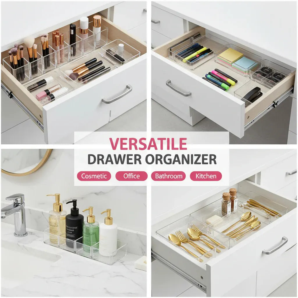 Plastic Drawer Storage Tray Set for Kitchen, Office & Bathroom Organization