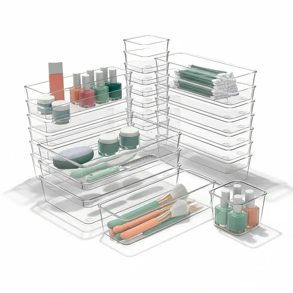 Plastic Drawer Storage Tray Set for Kitchen, Office & Bathroom Organization