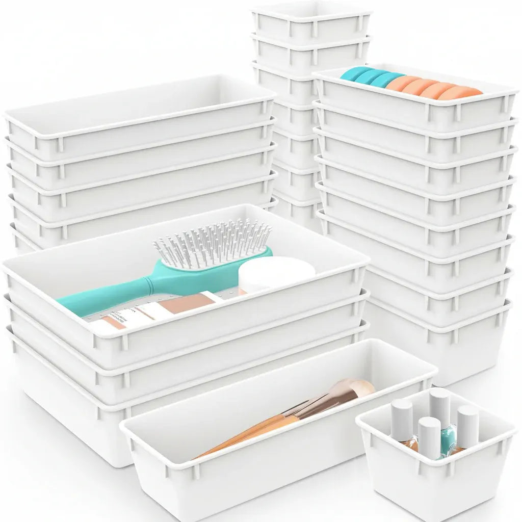 Plastic Drawer Storage Tray Set for Kitchen, Office & Bathroom Organization