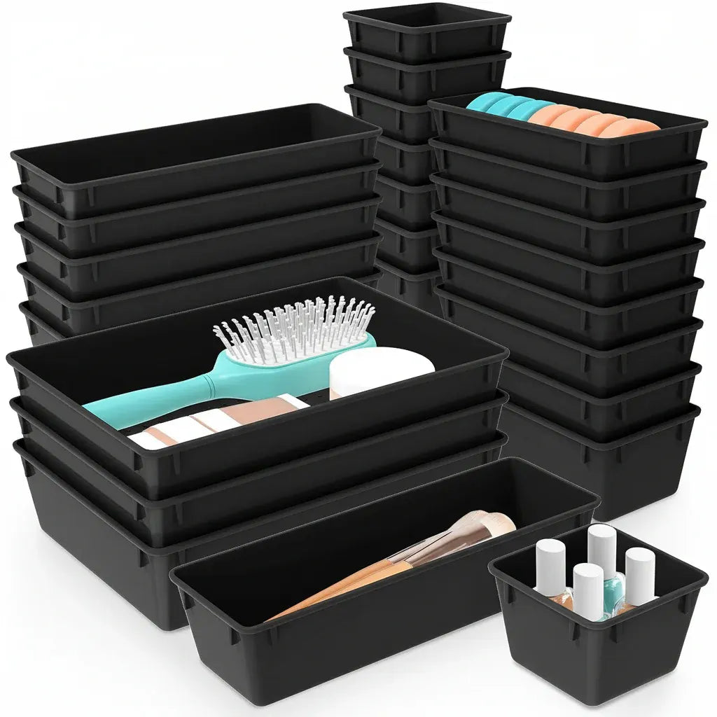 Plastic Drawer Storage Tray Set for Kitchen, Office & Bathroom Organization