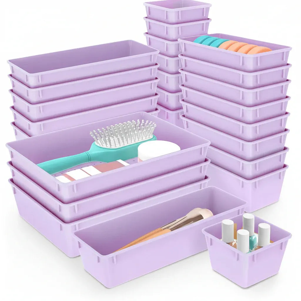 Plastic Drawer Storage Tray Set for Kitchen, Office & Bathroom Organization