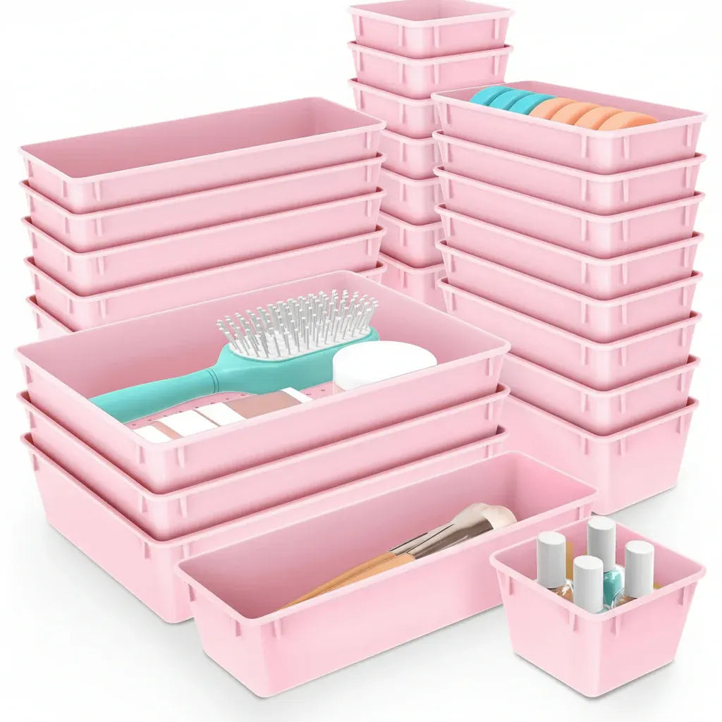 Plastic Drawer Storage Tray Set for Kitchen, Office & Bathroom Organization