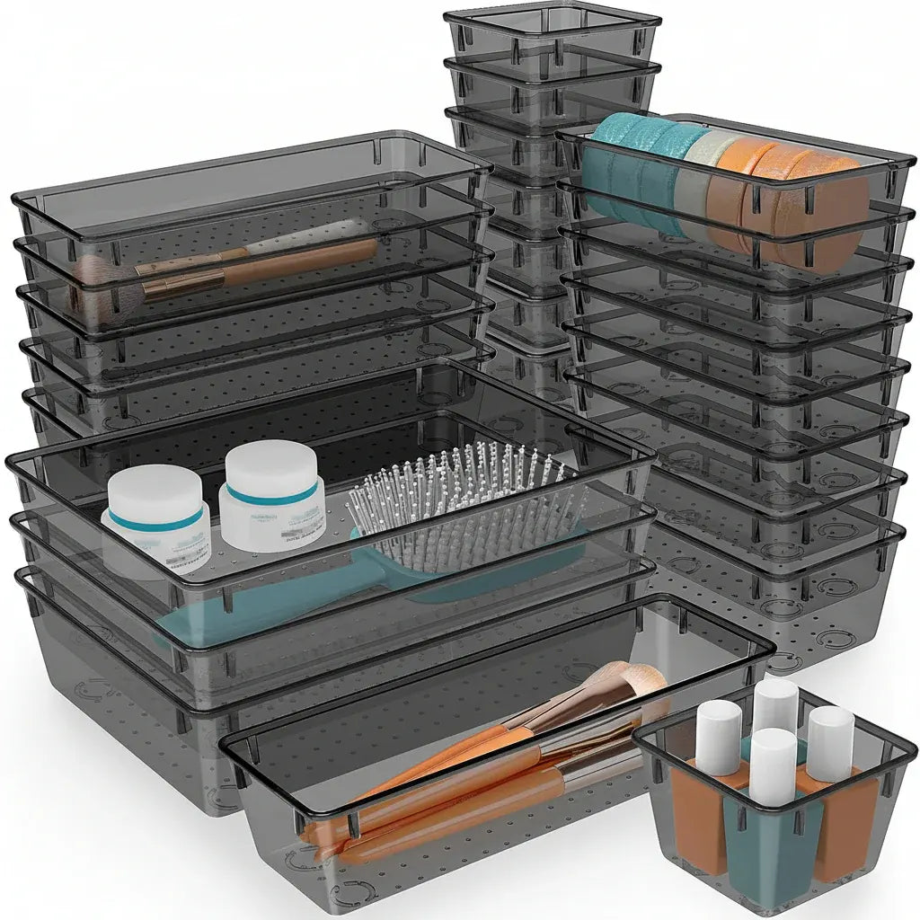 Plastic Drawer Storage Tray Set for Kitchen, Office & Bathroom Organization