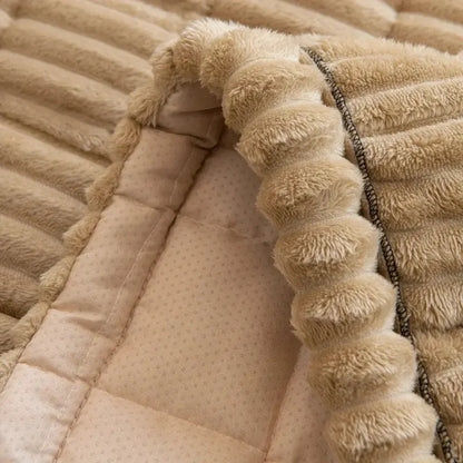 Pleated Edge Plush Sofa Slipcover for Cushioned Comfort & Protection