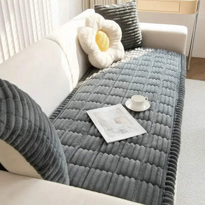 Pleated Edge Plush Sofa Slipcover for Cushioned Comfort & Protection