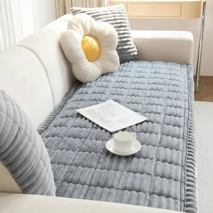 Pleated Edge Plush Sofa Slipcover for Cushioned Comfort & Protection
