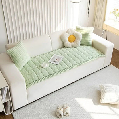 Pleated Edge Plush Sofa Slipcover for Cushioned Comfort & Protection