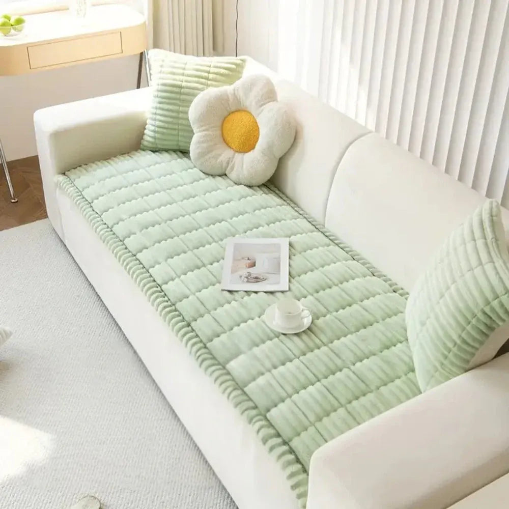 Pleated Edge Plush Sofa Slipcover for Cushioned Comfort & Protection