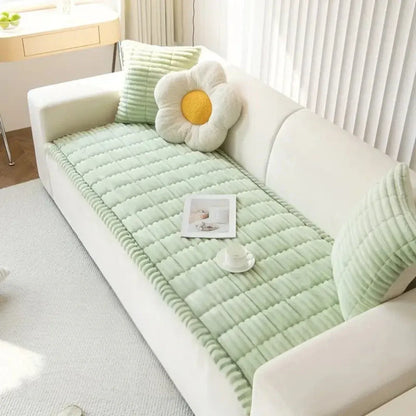 Pleated Edge Plush Sofa Slipcover for Cushioned Comfort & Protection