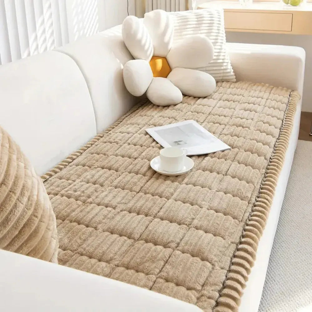 Pleated Edge Plush Sofa Slipcover for Cushioned Comfort & Protection
