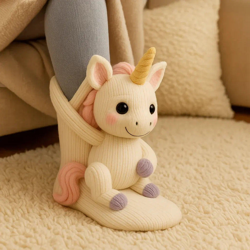 Plush Animal Slipper-Style Winter Socks Footwear