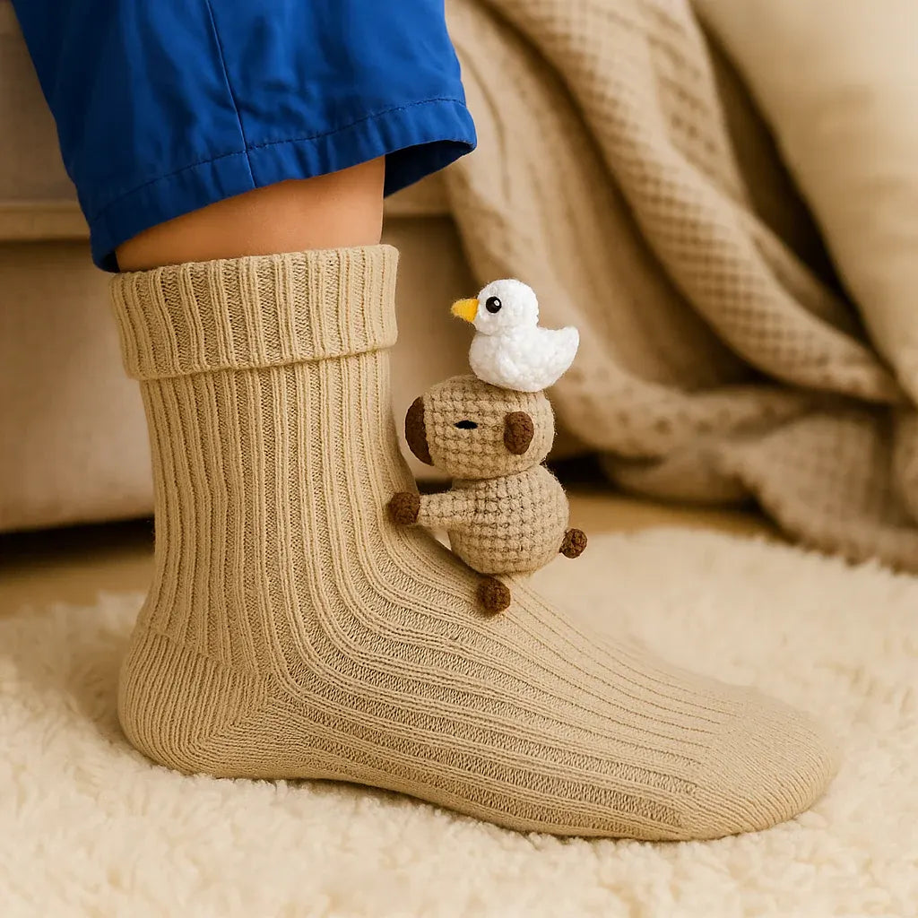 Plush Animal Slipper-Style Winter Socks Footwear