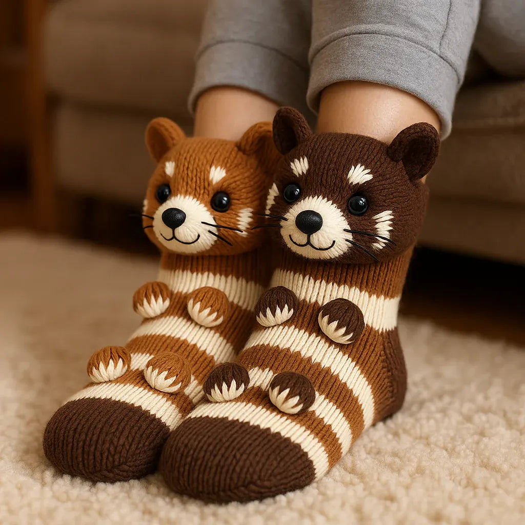 Plush Animal Slipper-Style Winter Socks Footwear